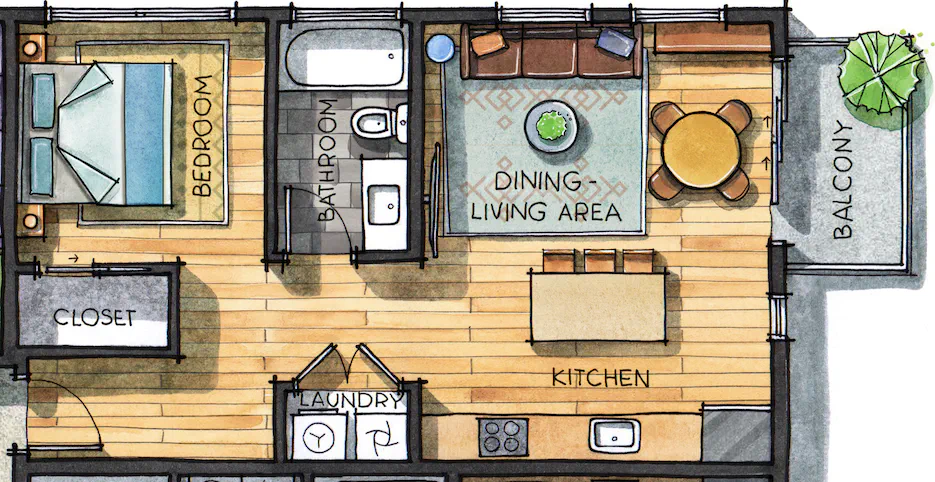 Floor plan for unit 203 at Jasmine@Fitzhugh