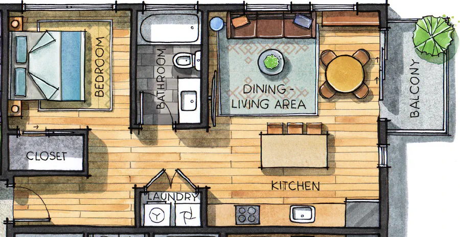 Floor plan for unit 203 at Jasmine@Fitzhugh