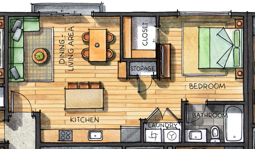 Floor plan for unit 206 at Jasmine@Fitzhugh